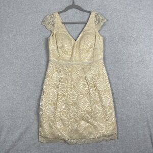 Jenny Yoo for Anthropologie Lace Sheath Dress Womens 10 Champagne Cocktail